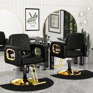 Baasha Black and Gold Salon Chair, Hair Chair with Upgraded Comfortable Cushion, 360°Swivel Styling Chairs for Hair Stylist, Professional Stylist Chairs for Salon, Weight Capacity Up to 330 lbs