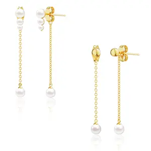 Tewiky 14K Gold Plated Pearl Earrings for Women, Dainty Pearl Drop Dangle Earring for Women Trendy Simple Hypoallergenic Pendant Earrings Fashion Jewelry For Valentine's Day gifts