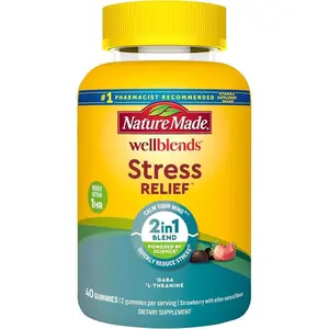 Nature Made Wellblends Stress Relief Gummies, L theanine 200mg to Help Reduce Stress, with GABA 100mg, Same Day Stress Support, 40 Strawberry Flavor Gummies