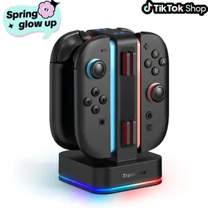 Transnovo Charging Dock For New Switch 2 Controllers – 4-in-1 Magnetic Fast Charger, 9 RGB LED Indicator, Compact & Safe Charging Station Type-C Cable included [Spring glow up]