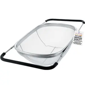 U.S. Kitchen Supply Stainless Steel Colander Strainer - 6-Quart Collapsible Colander with Expandable Rubber Handles - Rectangular Sieve, Fine Mesh Stainless Steel Strainers and Colanders for Kitchen