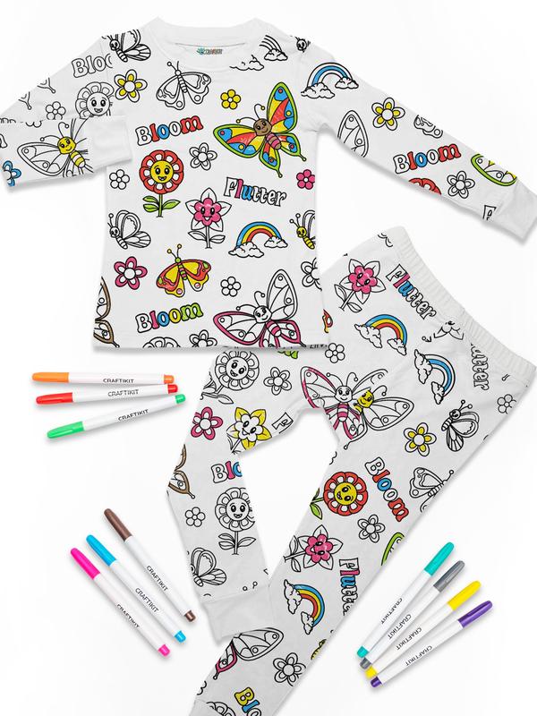 Craftikit Kids Coloring Pajamas Set with Markers - Soft Bamboo Viscose ...
