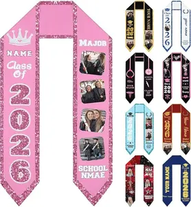 1 Piece Custom Graduation Stole Class of 2026 – Personalized Sash with Photo, Name, School, and Graduation Message, Perfect Gift Idea