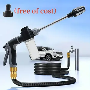 1-Pack High Pressure Car Washing Water Gun, Multi-Purpose Garden Hose Nozzle, Adjustable Thickened Rod Sprayer with Copper Plated Tip, Universal 3/ 4" and 1/ 2" Quick Connect Adapter for Cleaning Tools Heavy Duty Handle