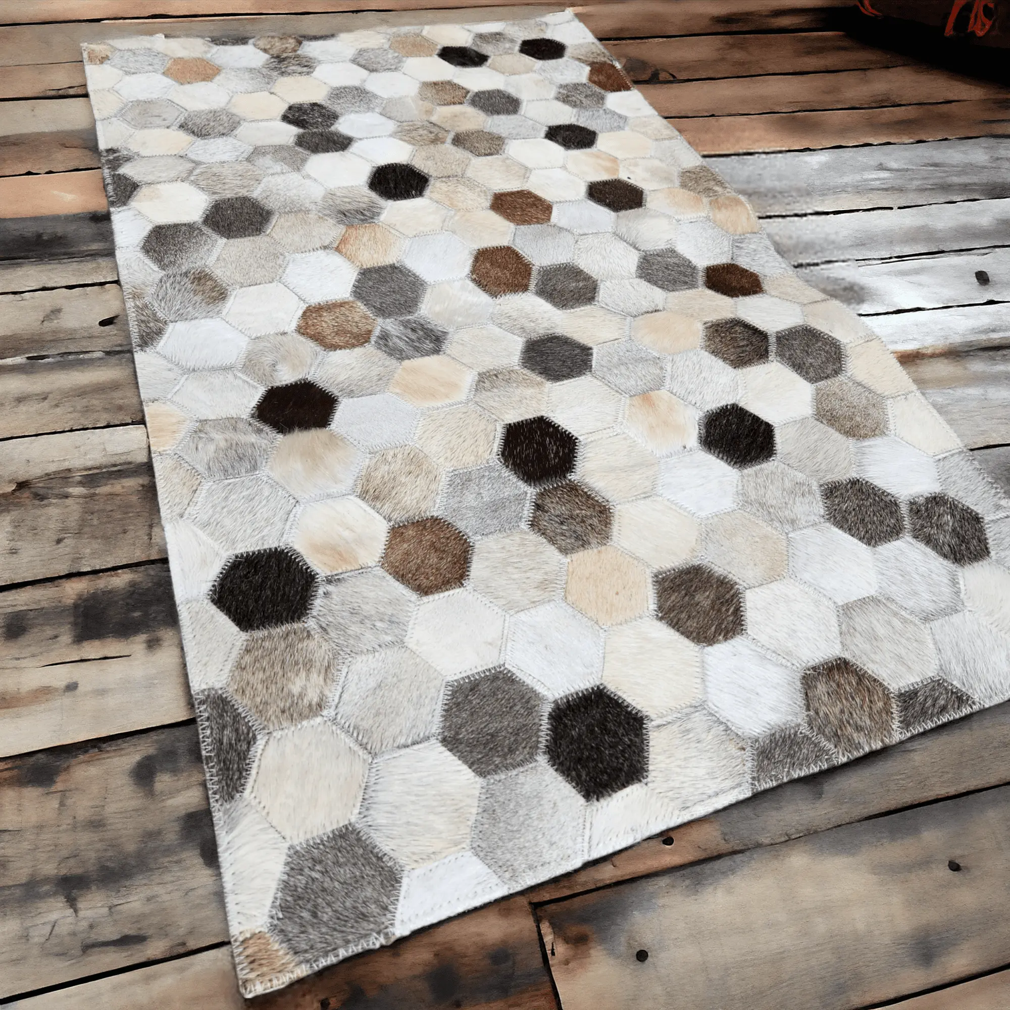 21" X 36"  Hexagon Pattern Genuine Cowhide Rug
