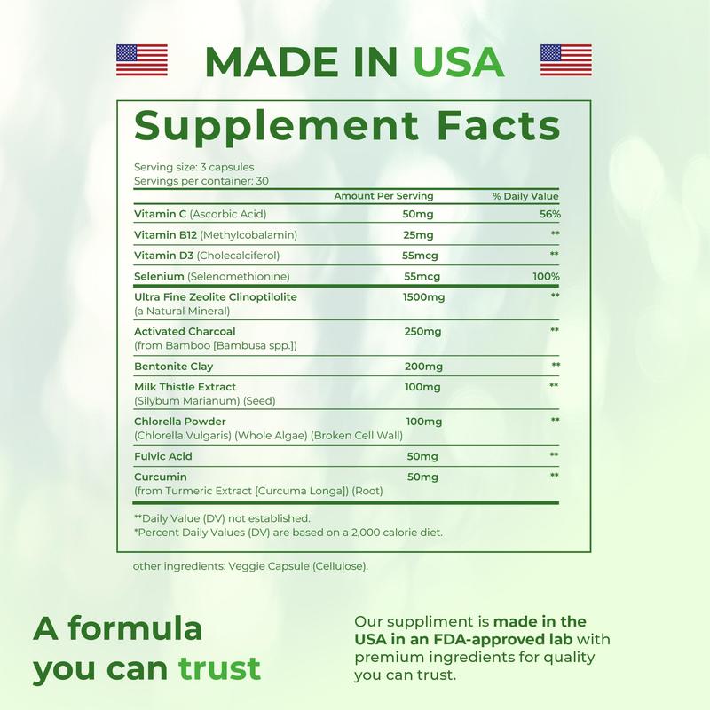 2300 MG Pure Zeolite Cleanse – Ultra-Fine Clinoptilolite Zeolite Detox, Activated Charcoal & Bentonite Clay – Liver & Gut Detox Cleanse, Toxin Flush, Digestive, Max Absorption, 90 Vegan Capsules