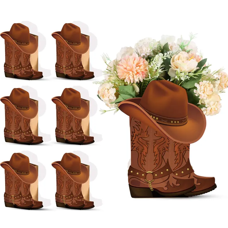 Kraft Paper Boot-Shape Boxes (8/12Pcs, 6.7x4.7x3.1" & 9.8 Inches), Western Cowboy Decorations with Glue Points, Dining Table Centerpiece & Home Decor Ornament for Cowboy/Cowgirl Parties