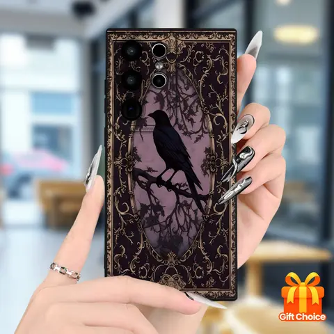 A Mysterious Crow Silhouette Printed Phone Case with a High-End Niche Fashion Design. Compatible with for samsung for galaxy S20/S24/S25/Ultra/Plus/Fe/+/S/4G/5G, This Clear Black Protective Case Is Stylish, Crow Phone Case, Raven, Gothic Phone, Accessorie