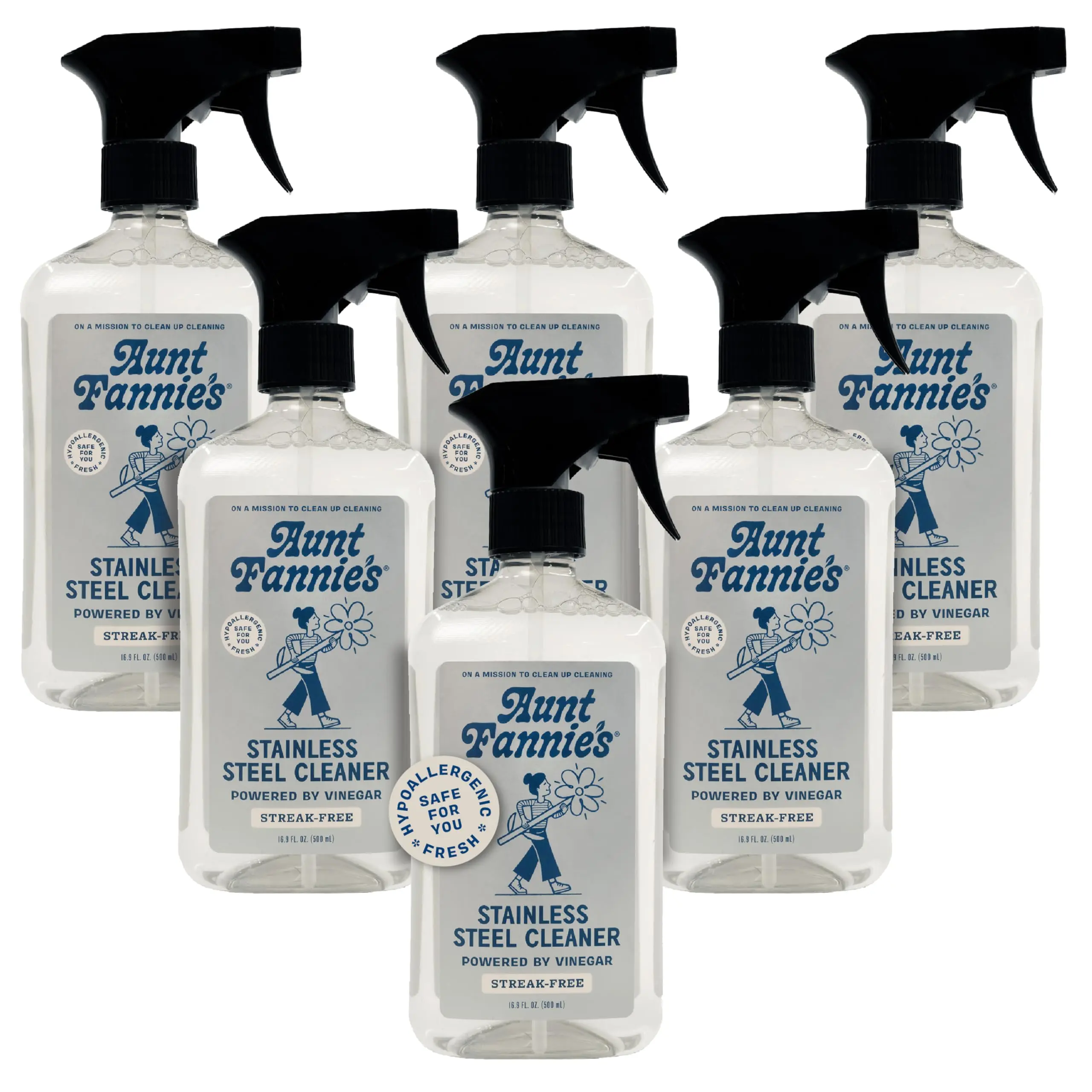 Aunt Fannie's Stainless Steel Household Spray Cleaner, Powered by Vinegar, Fingerprint and Residue Remover for Refrigerator, Dishwasher, Oven, Grill, Sink, Stovetop, and Other Appliances, Pack of 6