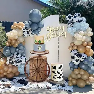 158 PCS Blue Brown Cow Balloons Arch Garland Kit Cow Party Decorations for Baby Shower Birthday Farm Theme Party Supplies Decor