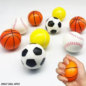 4pcs Stress Relief 6cm Bounce Balls, Football Basketball PU Foam Sponge Ball, Anti-Stress Decompression Squeeze Venting Toy, Gift for Friends and Kids, Squishies, Squishy Stress Balls