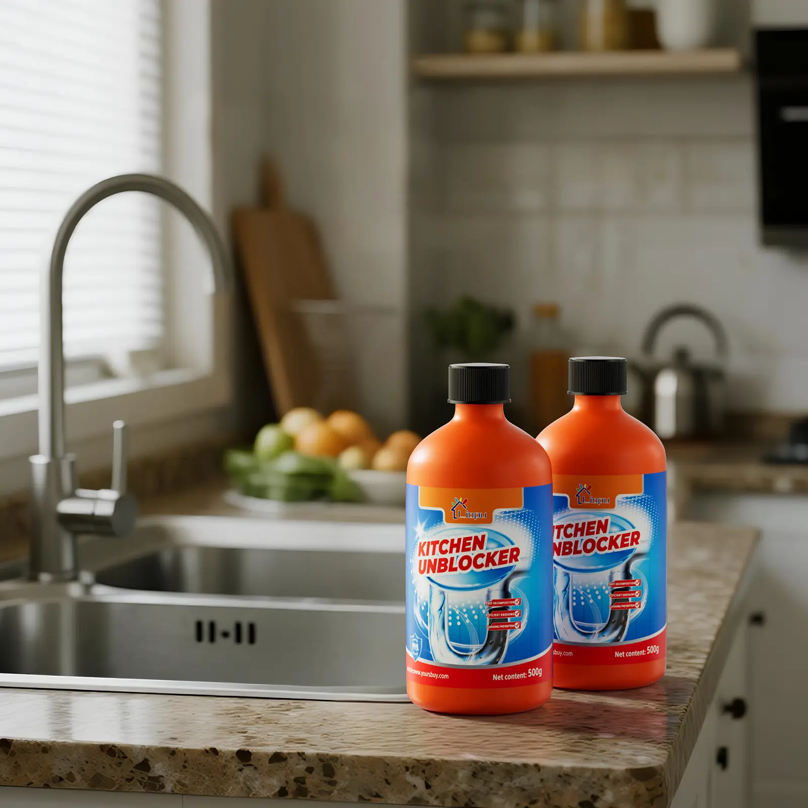Liapu Kitchen Drain Unblocker Liquid 500g Fast Acting Sink Clog Remover Safe Pipe Drain Cleaner For Kitchen Bathtub Toilet