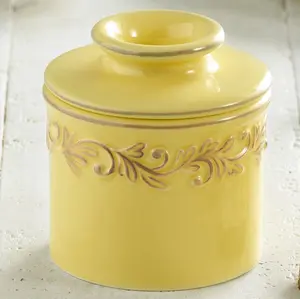 Goldenrod Antique Butter Bell Crock - French Country Kitchen Design, Durable New Bone China, Holds 1 Stick of Butter, Dishwasher Safe, 4.25" x 3.78"