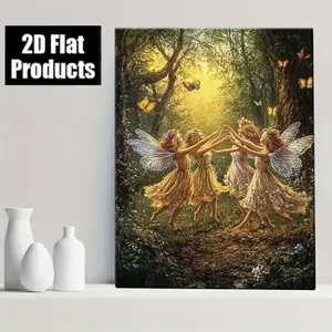 2D Flat Elegant Wall Art with Classic Solid Wood Frame, Beautiful Fairy Dancing in the Forest, Living Room Bedroom Bathroom Office Decor, Room Decor, Home Decor, Picture Wall Decor, Framed Wall Art, Canvas Wall Art, Wall Art Decor, Art Wall Decor, 1 Piece