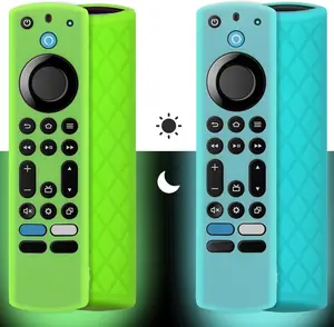 Pinowu Silicone Remote Case (2Pcs) for Fire TV Stick 4K Max/Insignia/Pioneer/Omni Series Fire TV Alexa Voice Remote Enhanced W/Lanyard (Green and Turquoise, Both Glow) PINOWU