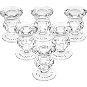 Glass Taper Candle Holders Set of 6 Clear  Candle Holders for Candlesticks, Elegant Candle Stick Holders Glass Candle Holders for Table Center Wedding Party Christmas Thanksgiving Festival