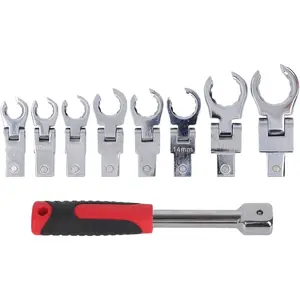 Flex  Flare Nut Wrench Set, 9 count 180? Metric Steel  Line Ratchet Wrench Set, Flexible Ratcheting Open End Wrench Set for Maintenance