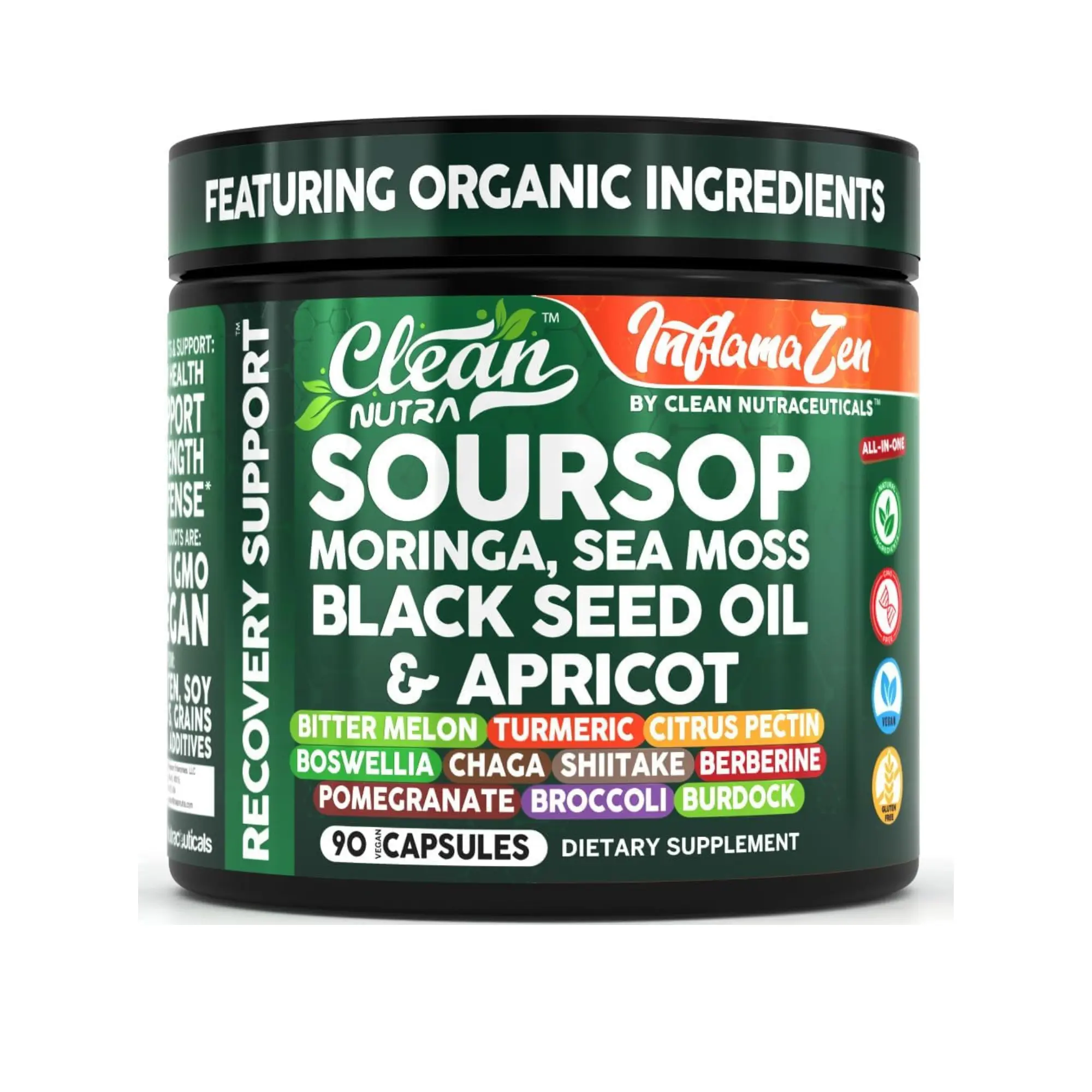 Clean Nutra Soursop, Moringa, Sea Moss, Black Seed Oil & Apricot for Inflammation and Recovery Support - InflamaZen