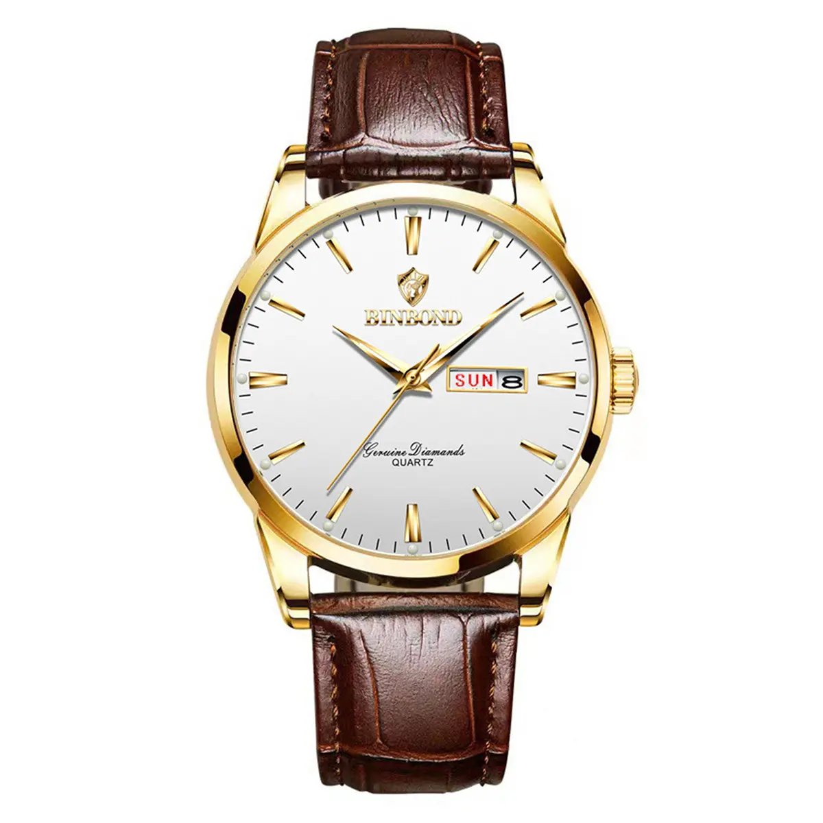 BINBOND Brown Leather Watches for Men Luxury Dress Business with Date Classic Casual Men's Wrist Watches Waterproof Luminous Gift for Men watch  jamtangan G2238