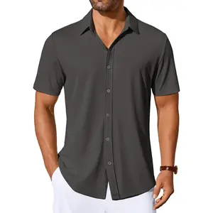 Mens Casual Button Down Shirts Short Sleeve Wrinkle Free Shirt Untucked Summer Stretch Dress Shirt Top Menswear Shortsleeve Collared