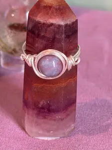 Indian Agate size 7.5 silver-tone copper wire-wrapped ring