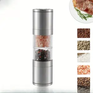 1pc Two-in-one Pepper Grinder, Stainless Steel Double-head Pepper Mill, Sea Salt Spice Manual Grinder, Kitchen Gadget For Restaurants, Food Trucks
