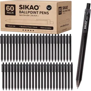 Black Pens Bulk, 60 Pack Retractable Ballpoint Pens, Black Ink 1.0mm Medium Point, Smooth Writing No-Smear, Click Pens for Teachers, Students, Restaurant Servers, School & Office Supplies