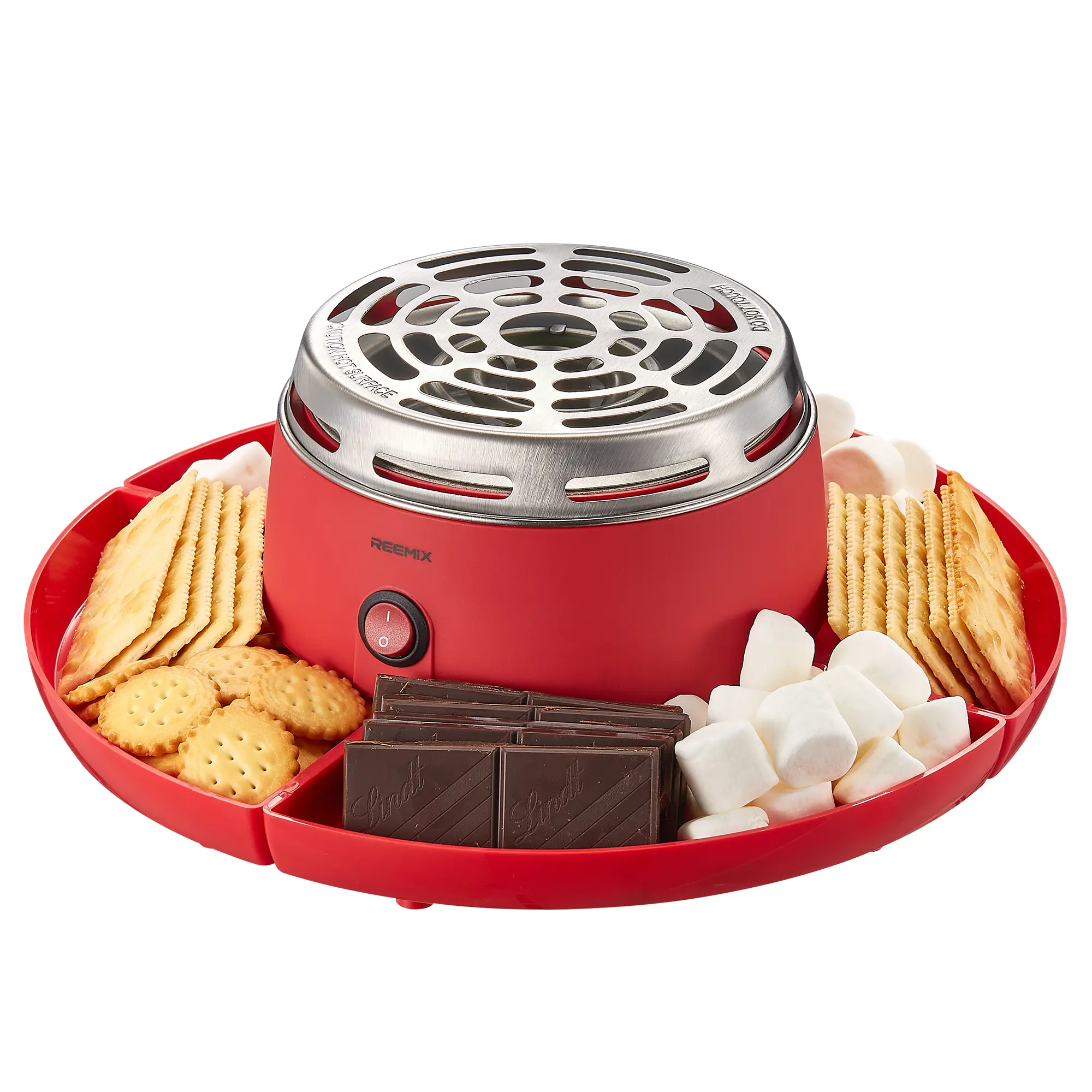 Reemix Flameless Safety Plug-In Tabletop Indoor S'mores Maker Marshmallow Roaster with 4 Detachable Trays, 6 Roasting Forks for Family Date Night Activities