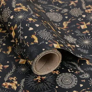 Black   Christmas Wrapping Paper Roll, Reindeer Snowflakes Stars Design, Xmas  Wrap Paper 17 inch x 10 ft