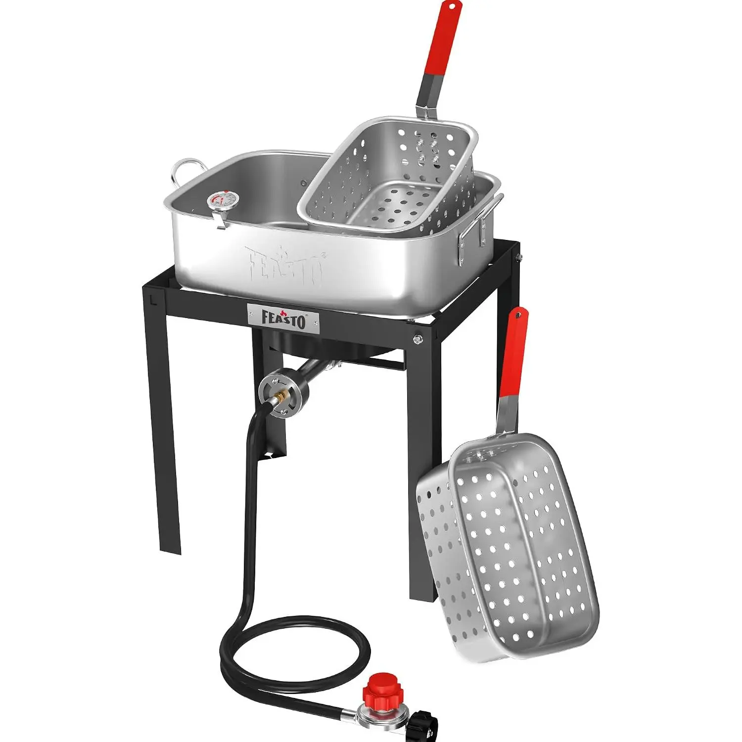 Feasto 18 QT Propane Outdoor Fish Fryer Pot with 2x9 QT Baskets, 40,000 BTUs Stove Stand & Regulator – Ideal for Frying Fish, Wings