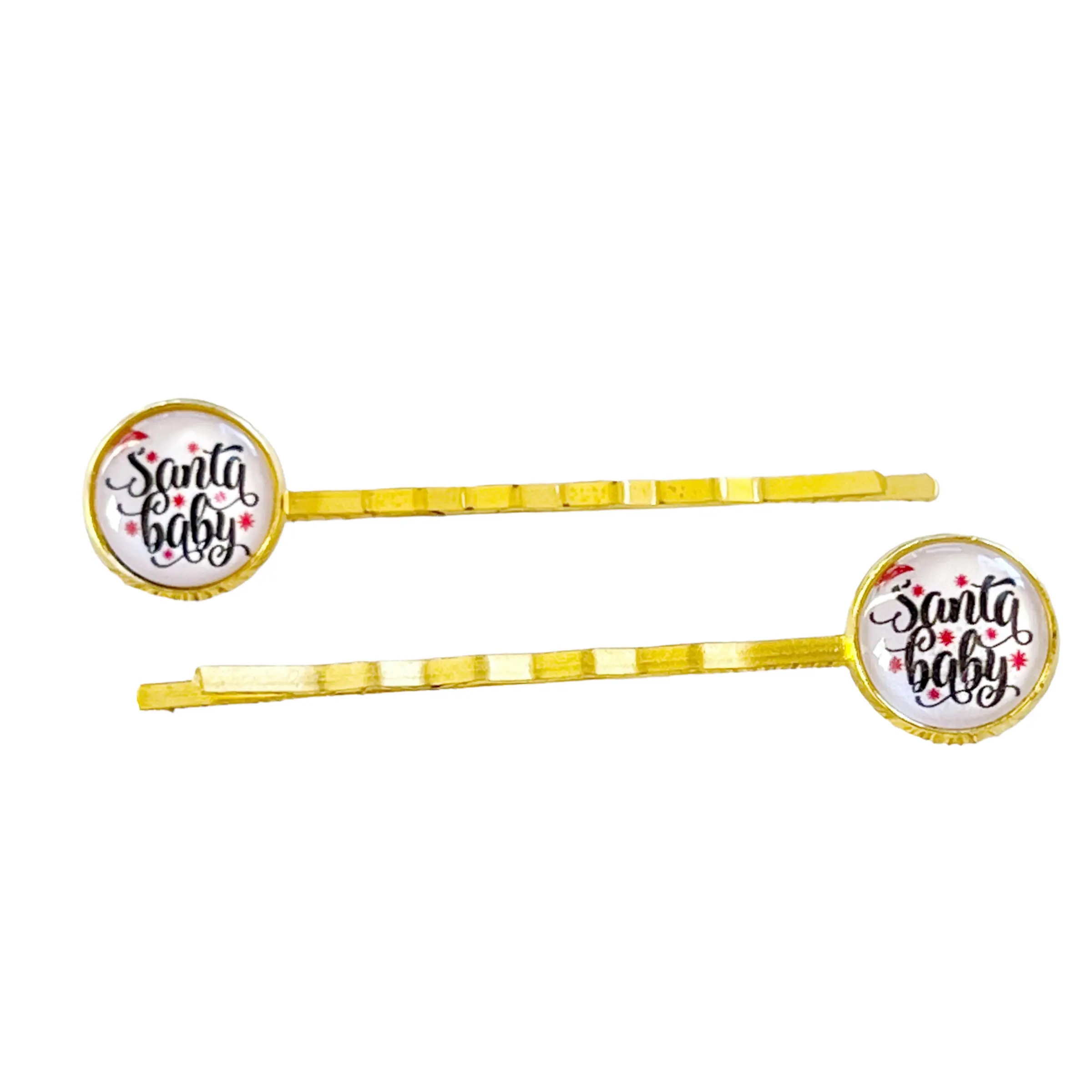 Santa Baby Christmas Holiday Bobby Pins - Yellow Clip with Decorative Design