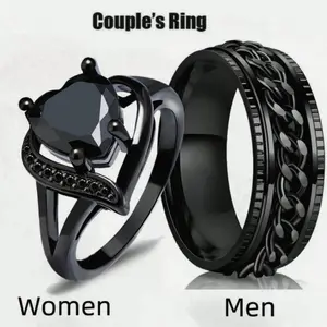 Gothic Promise Rings for Couples - His & Hers Matching Braided Bands with Heart Gem, Perfect for Valentine's Day, Wedding, or Gothic Gifts