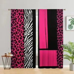 2Pcs Pink Leopard Zebra Print Curtains, Home Textile, Modern Animal Pattern Design, Rod Pocket Style, Semi Sunshade Polyester Fiber, Suitable for Home Living Room, Bedroom, Balcony Window Decoration, Anti Privacy, Easy to Clean