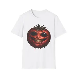 Creepy Grinning Tomato T-Shirt | Horror Face Illustration