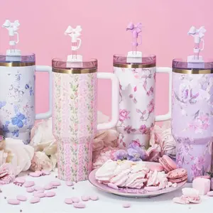 Limited Edition X LOVESHACKFANCY 40 0Z H2.0 Tumblerwith Handle, Double Walled Vacuum Insulated Stainless SteelWater Bottle for Outdoor Camping Mug