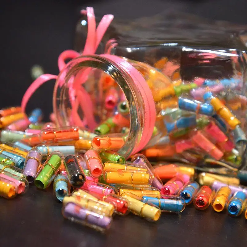 100pcs/pack Love Blank Message Capsule, Colorful Love Pill, DIY Gift for Wedding Party, Capsule Message Letters Empty Pill Capsules DIY Memory Jar, Ro
