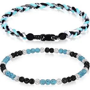 2 Pcs Baseball Necklaces 18'' Beaded Necklace Chain Three Braided Rope Titanium Accessory Sport Birthday Gift