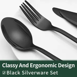EWFEN 24-Piece Black Silverware Set with Steak Knives for 4 Food-Grade Stainless Steel Tableware Cutlery Mirror Finished Utensils Classy Ergonomic Design