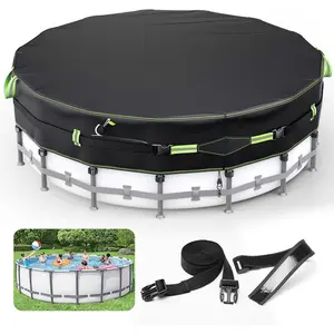 500D Pool Cover 12FT Round [2026 Upgraded Heavy Duty Fabric] Solar Pool Covers for Above Ground Pools,  Super Windproof Gel-Coated Tarp Straps, Swimming Pool Covers with UV Protection
