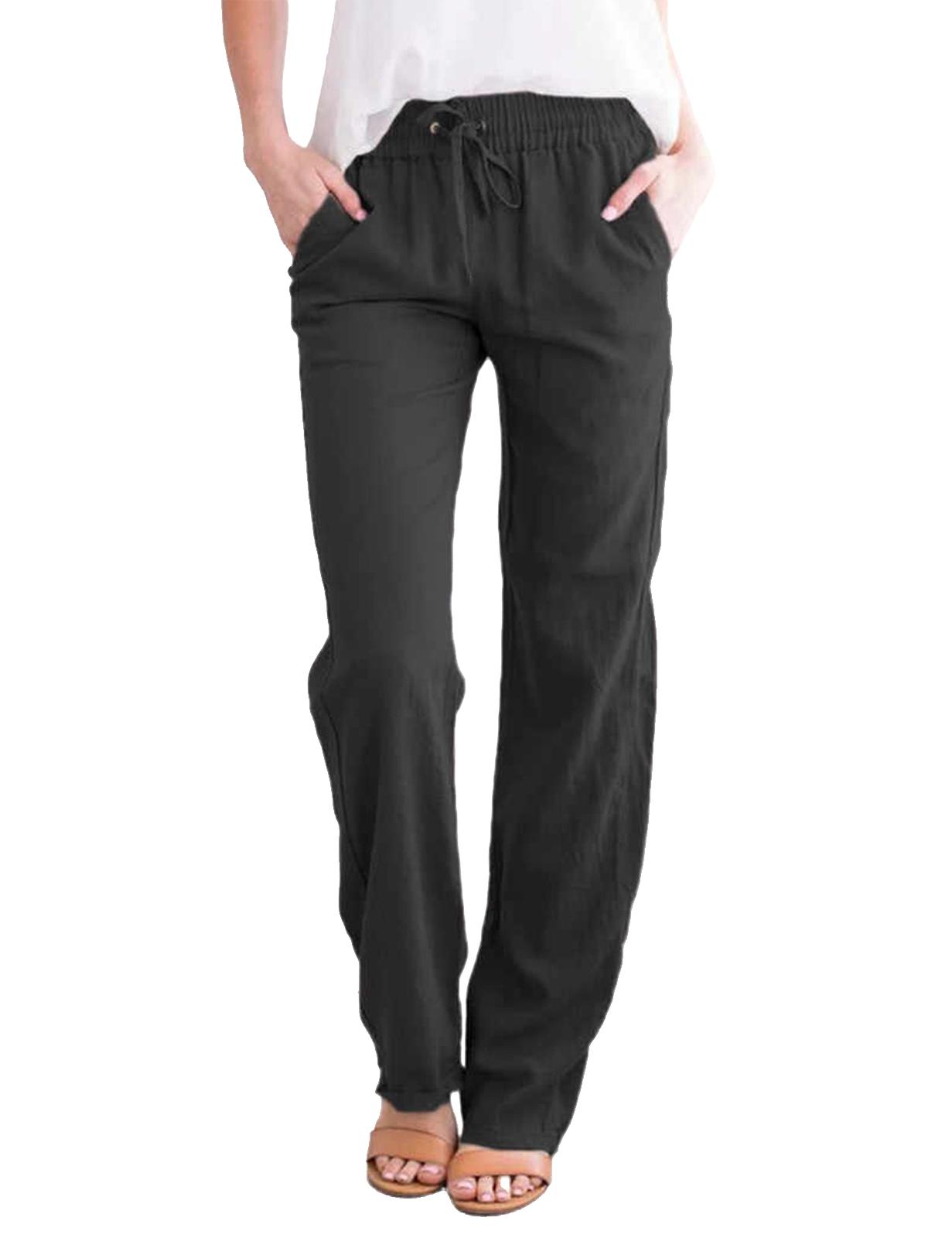 HEEKPEK Women's High-Waist Linen-Cotton Pants - Adjustable Drawstring, Loose-Fit, Side Pockets, Summer Casual SwimWeek Trousers,clothes for back to school,first day of school outfits