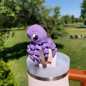 Articulated Purple Octopus Cute Straw Toppers and Charms for Stanley Tumbers & 9.5mm Straws with Durable PLA Design - Stylish, Beverage