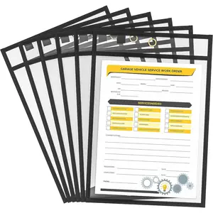 6 Pack Dry Erase Pockets - Black Plastic Sleeves for Paper - Heavy Duty Clear Sleeves - Teacher Supplies for Classroom & Office