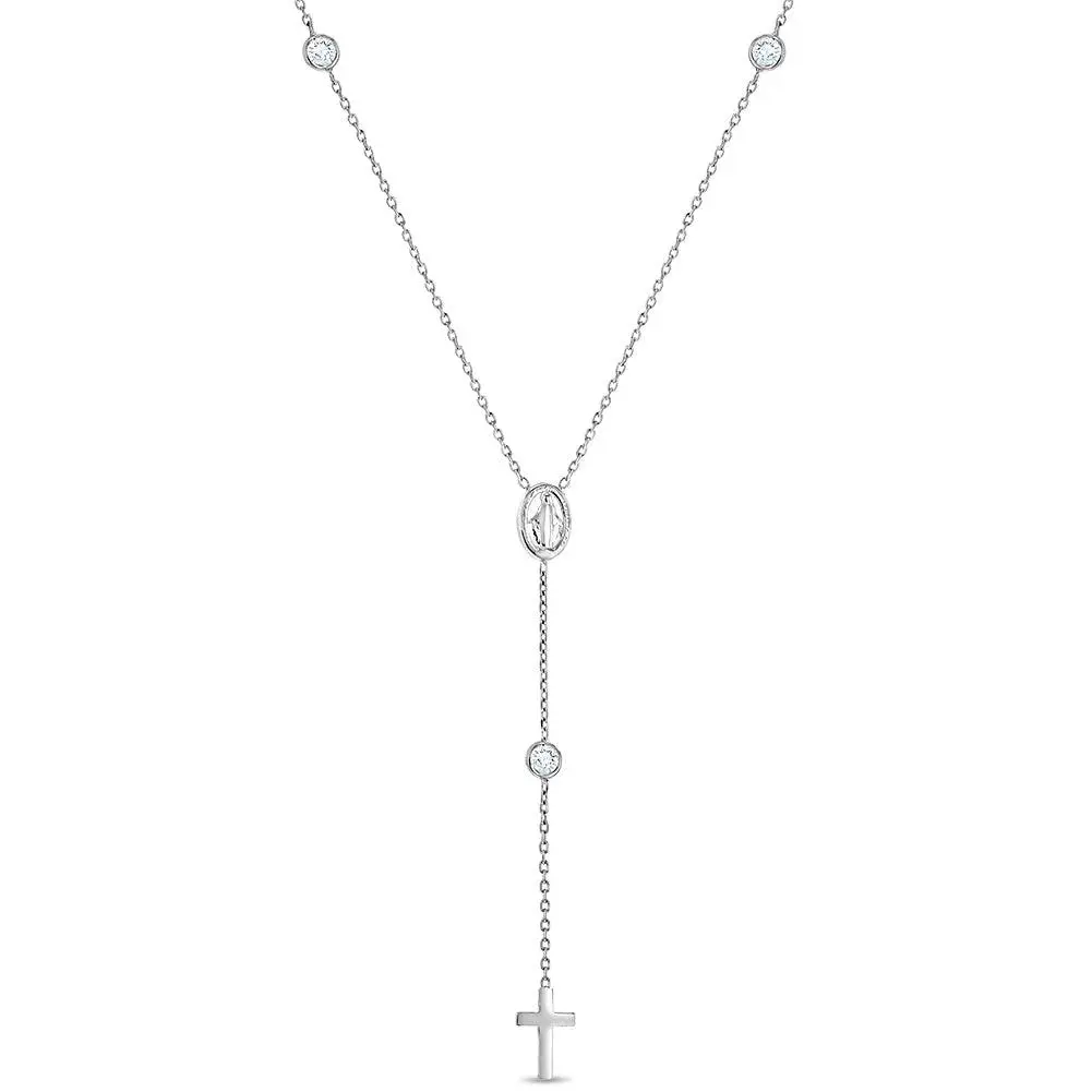 Dainty CZ Rosary & Cross Toddler / Kids / Girls Pendant/Necklace Religious - Sterling Silver