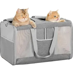 Extra Large Cat Carrier for 2 Cats, 24x 14x 16in Pet Carrier for Cat and Dog Up to 40lbs, All-Sided Large Mesh Cat Carrier with Great Ventilation, Portable Soft Sided Pet Carrier for Traveling