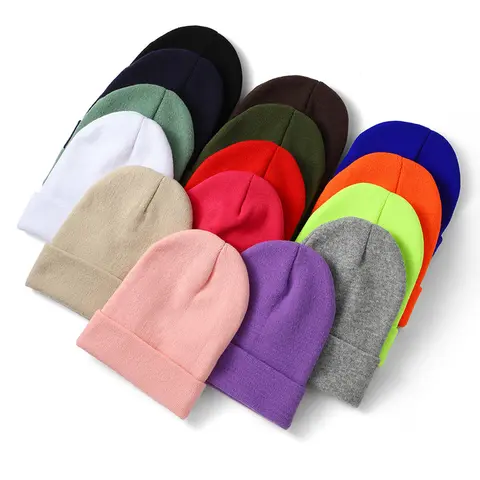 Unisex 100% Polyester Solid Color Knitted Cuffed Beanie - Cozy, Soft, Elasticity Stretch-Fit Skull Cap, Daily Outdoor Stretchy Headwear (15 Colors)