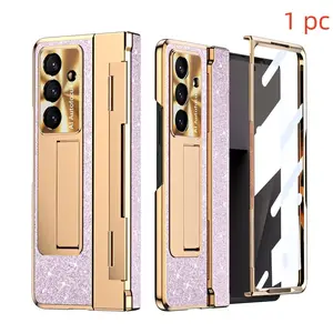 Luxury Electroplated Phone Case for Samsung Galaxy Z Fold7/6/5/4/3, With Tempered Glass, Protective Hinge Cover, Sparkling Design