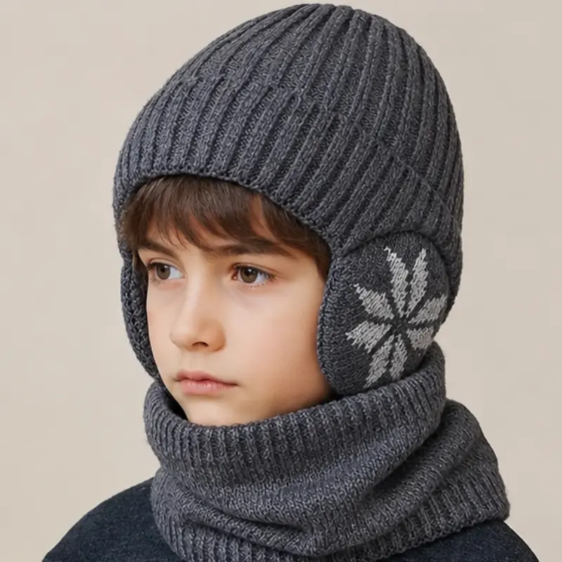Humwam 2-Pack Kids Warm Winter Ski Accessory Set, Thick Soft Knitted Hat and Scarf Combo, Designed for 5-12 Years Old, Great Christmas Gift for Boys and Girls