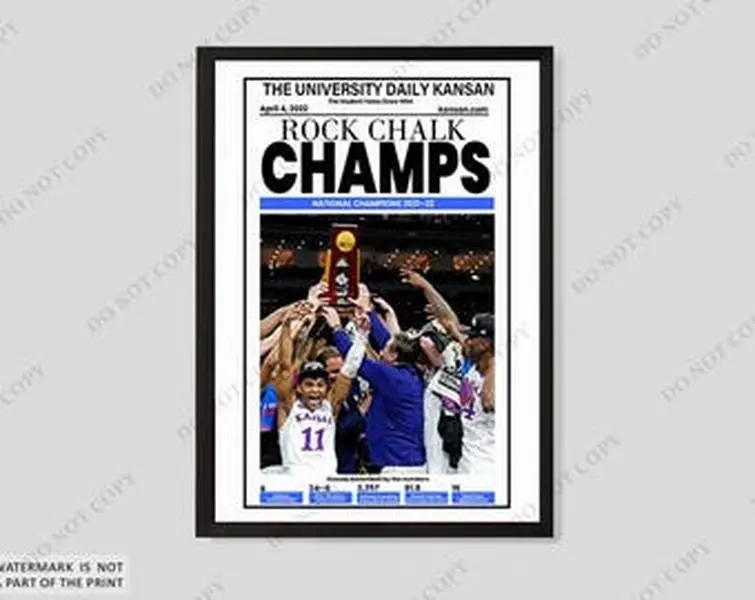 2022 Kansas Jayhawks "ROCK CHALK CHAMPS" National Champions Unframed Newspaper