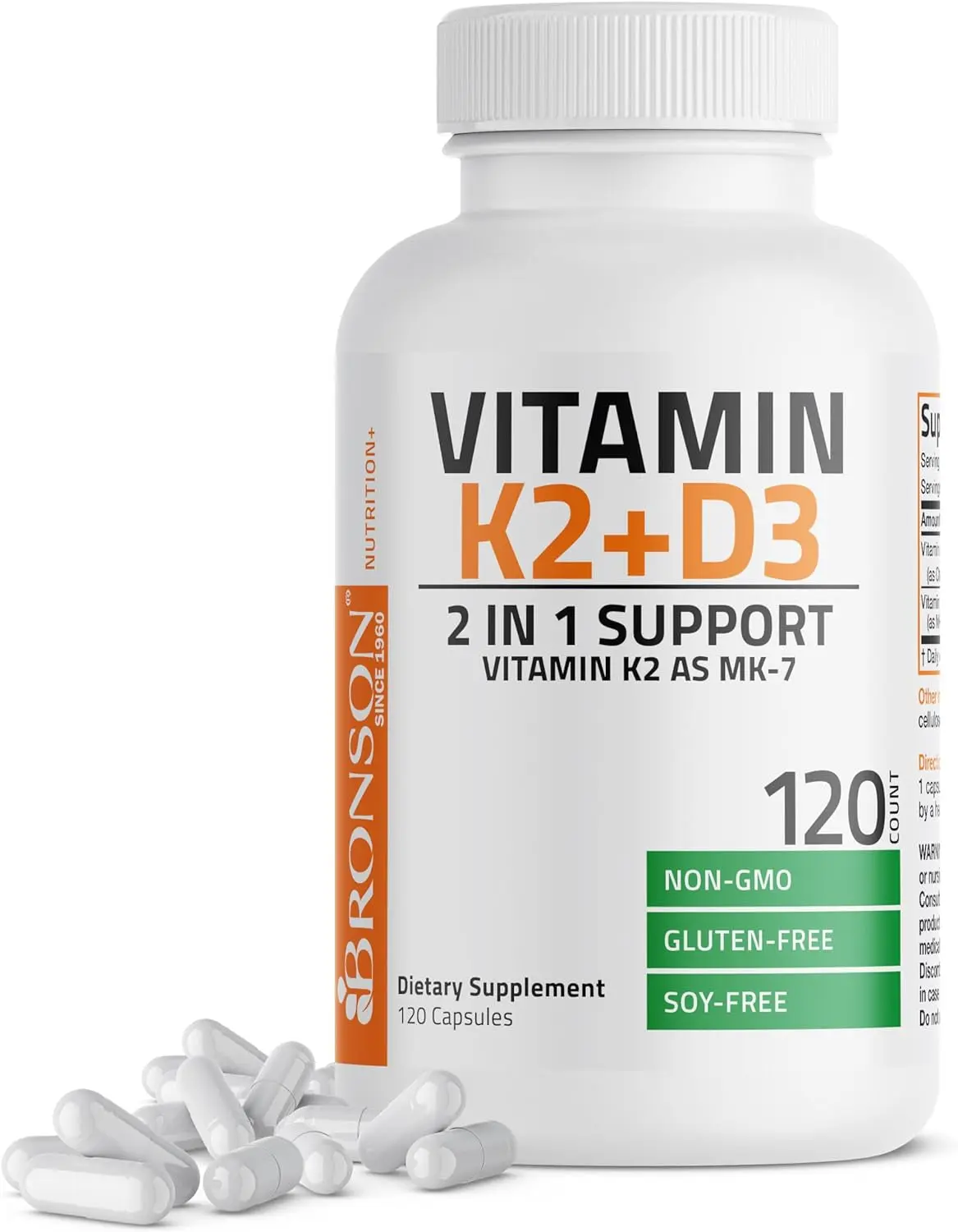 Vitamin K2 (MK7) with D3 Supplement Non-Gmo Formula 5000 IU Vitamin D3 & 90 Mcg Vitamin K2 MK-7 Easy to Swallow Vitamin D & K Complex, 120 Capsules