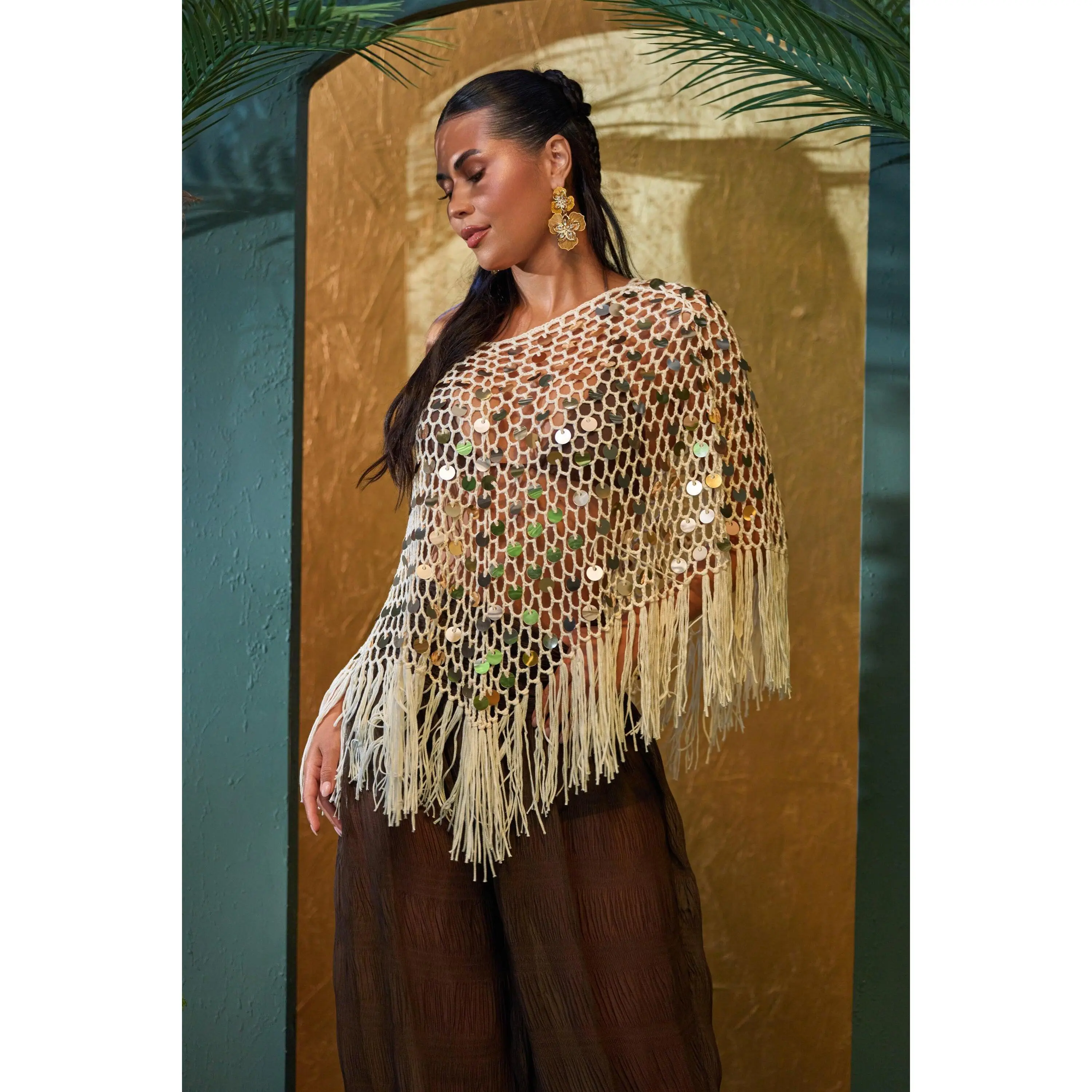 BELLA CROCHET SEQUIN PONCHO